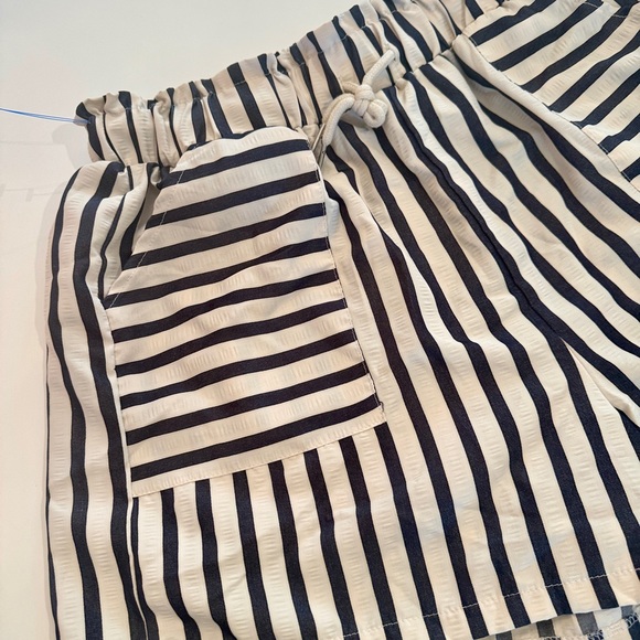 SHEIN Black & White High-Waist Striped Drawstring Shorts - Picture 4 of 5